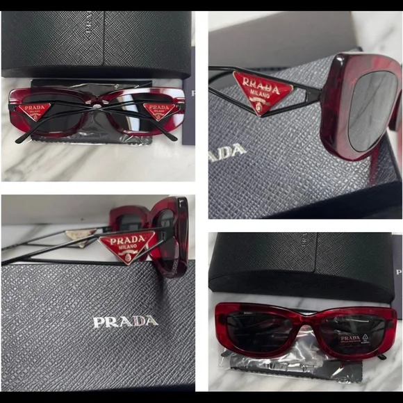 PRADA ULTRA COOL RED FRAMES &METAL ARMS THAT FEATURE THE SIGNATURE TRIANGLE LOGO - Picture 9 of 16